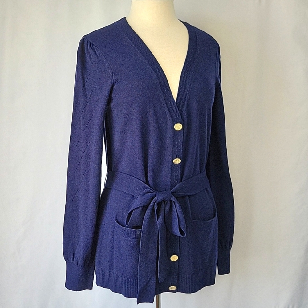 Draper James Tie Waist Cardigan Navy Size Medium